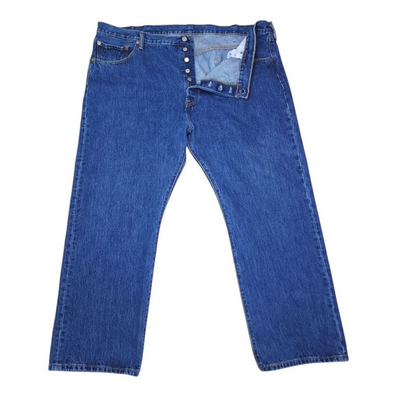 Levis 501 Mens Straight Leg Button Fly Jeans W46 L30 Blue Denim Medium Wash - Picture 1 of 10